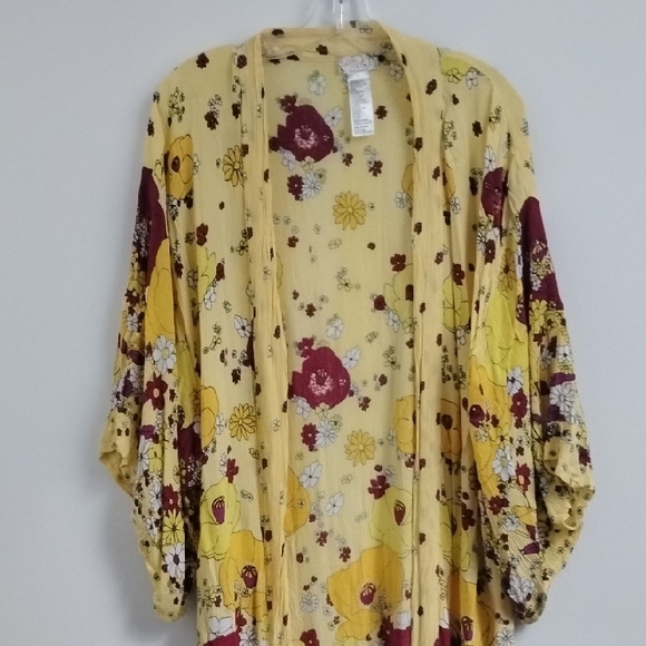 Free People Yellow Floral Hidden Hills Boho Festival Maxi Summer Kimono Style - Picture 2 of 16